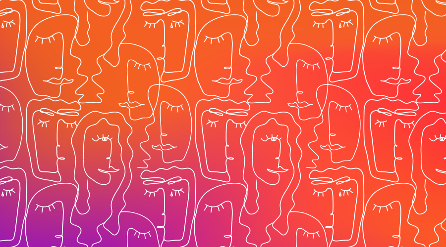 Colorful gradient pattern of abstract line-drawn faces.