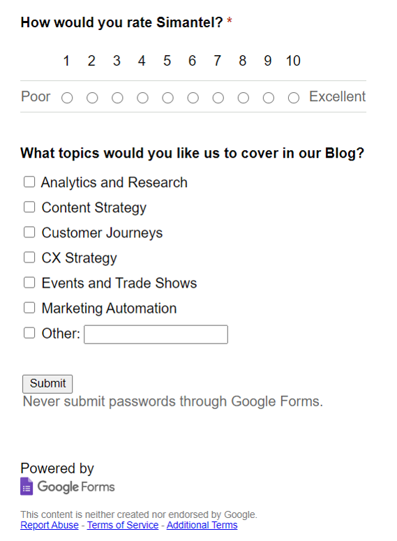 Google Form Email Example