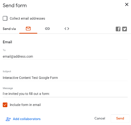 Google Send Form Dialog