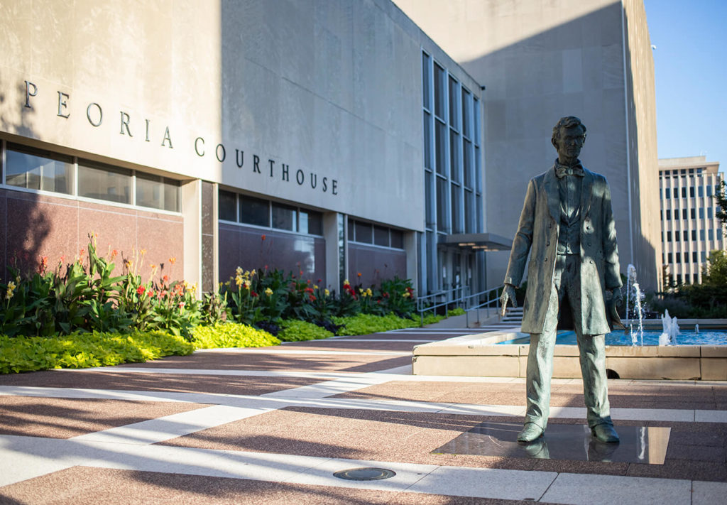 Abraham Lincoln statue outside Peoria County Courthouse