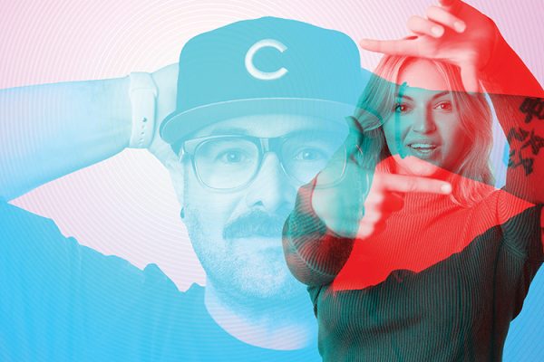 Stylized overlapping portraits representing social content.