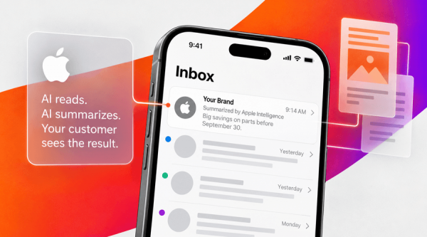 iPhone inbox showing an AI-generated email summary, illustrating how Apple Intelligence changes what customers see from marketing emails.